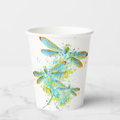 Blauwgroen Dragonfly-koppen Papieren Bekers (Voorkant)