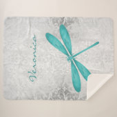 Blauwgroen Dragonfly Persoonlijke Sherpa Blanket Sherpa Deken (Voorkant (horizontaal))