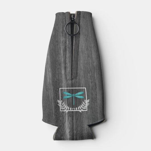 Blauwgroen Dragonfly Rustic - Aangepaste flessenko Flesjeskoeler (Achterkant)