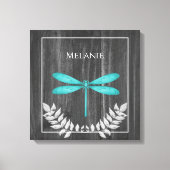 Blauwgroen Dragonfly Rustic Canvas afdrukken (Voorkant)