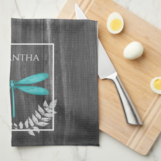 Blauwgroen Dragonfly Rustic Kitchen Towel Theedoek (Quarter Fold)