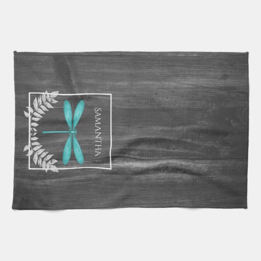 Blauwgroen Dragonfly Rustic Kitchen Towel Theedoek (Horizontaal)