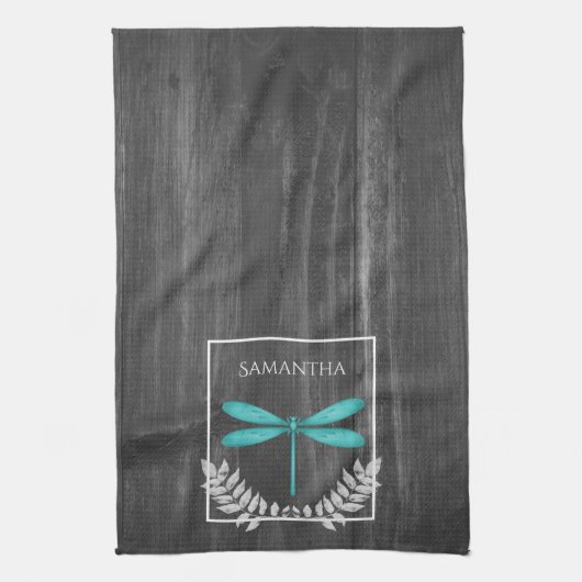 Blauwgroen Dragonfly Rustic Kitchen Towel Theedoek (Verticaal)