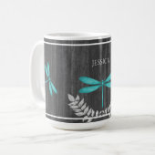 Blauwgroen Dragonfly Rustic Personal Coffee Mok (Voorkant links)