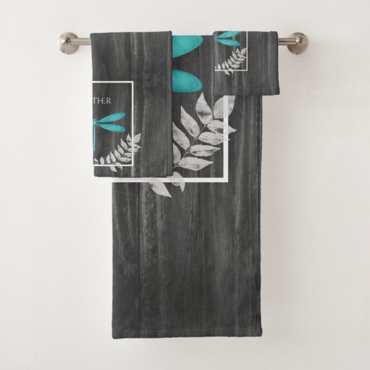 Blauwgroen Dragonfly Rustic Personalized Bath Towe Bad Handdoek (Insitu)