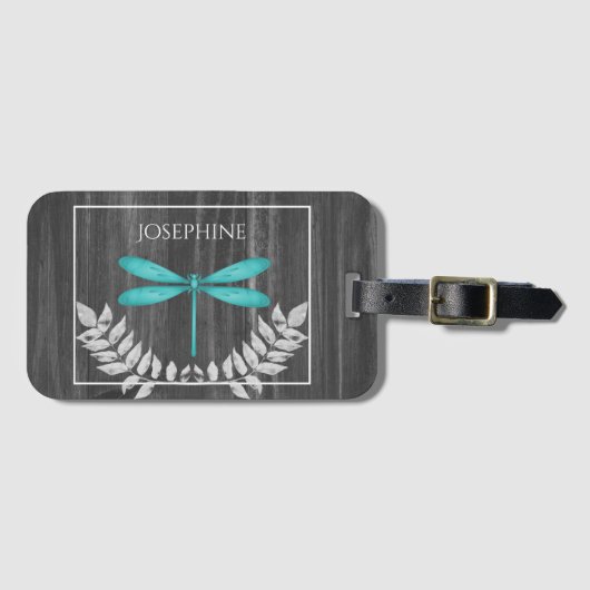 Blauwgroen Dragonfly Rustisch Bagagelabel (Voorkant (horizontaal))