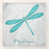 Blauwgroen Dragonfly, speciaal glas Onderzetter Glazen Onderzetter (Voorkant)