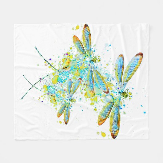 Blauwgroen Dragonfly-spier Fleece Deken (Voorkant (Horizontaal))