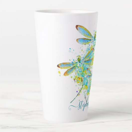 Blauwgroen Dragonfly-splaatstgenoemden gepersonali Latte Mok (Voorkant)