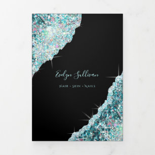Blauwgroen drieledige brochure met glitter drieluik kaart