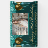 Blauwgroen druppelaar met gouden ballonnen op zate spandoek (Verticaal)