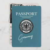 Blauwgroen Duits paspoort Bewaar de datum Save The Date (Voorkant / Achterkant)