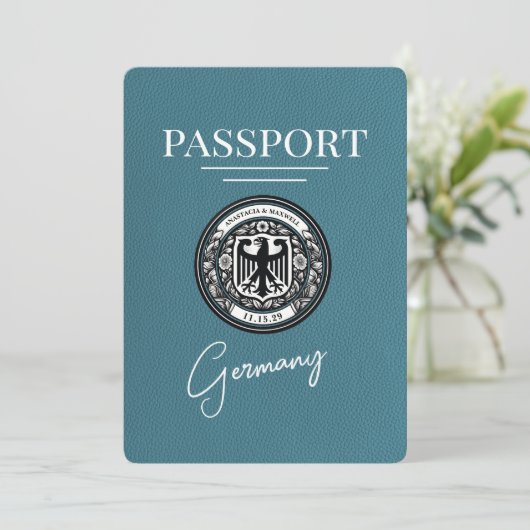 Blauwgroen Duits paspoort Bewaar de datum Save The Date (Staand voorkant)