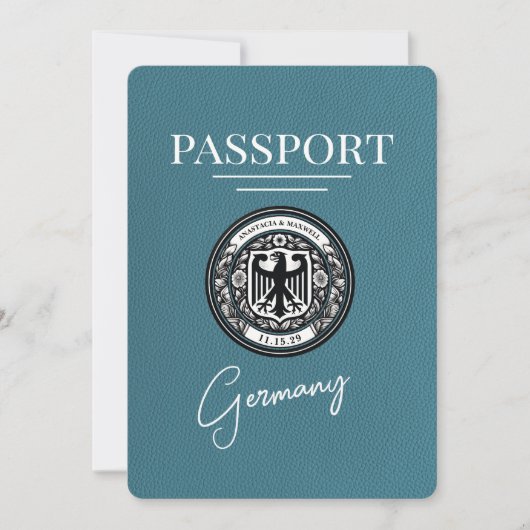 Blauwgroen Duits paspoort Bewaar de datum Save The Date (Voorkant)