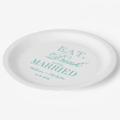 Blauwgroen Eat drink en getrouwde papieren bruilof Papieren Bordje (Gekanteld)