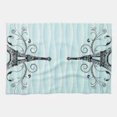 Blauwgroen Eiffel Towel Flourish Kitchen Towel Theedoek (Horizontaal)