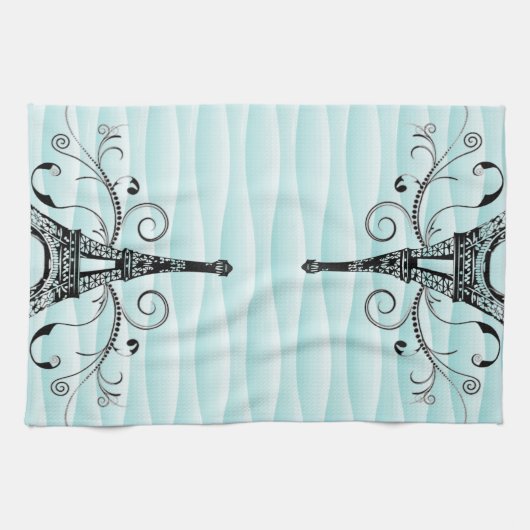 Blauwgroen Eiffel Towel Flourish Kitchen Towel Theedoek (Horizontaal)