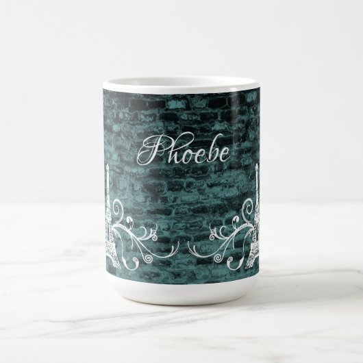 Blauwgroen Eiffel Tower Grunge Coffee-Mok Koffiemok (Center)