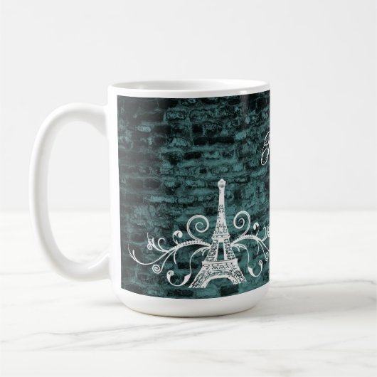 Blauwgroen Eiffel Tower Grunge Coffee-Mok Koffiemok (Links)