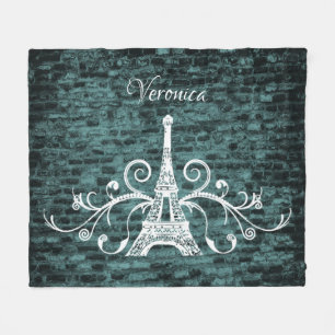 Blauwgroen Eiffel Tower Grunge Fleece Blanket Deken