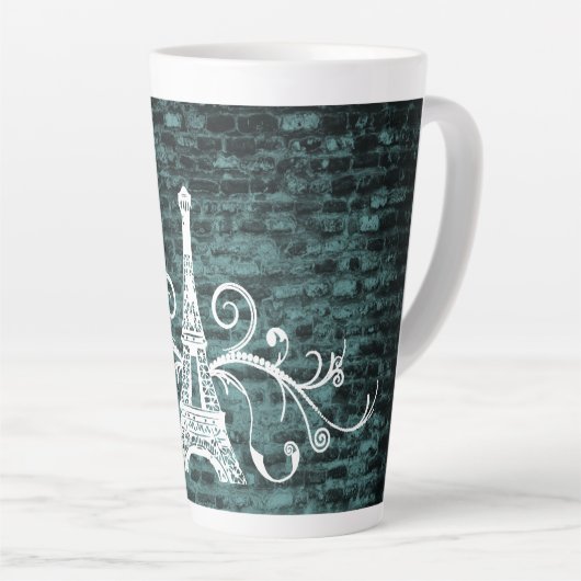 Blauwgroen Eiffel Tower Grunge Latte Mok (Rechterhoek)
