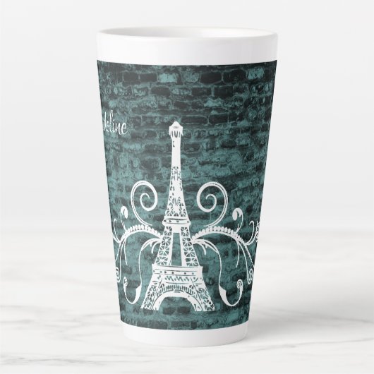 Blauwgroen Eiffel Tower Grunge Latte Mok (Voorkant)