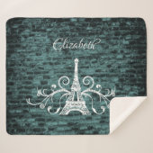 Blauwgroen Eiffel Tower Grunge Sherpa Blanket Sherpa Deken (Voorkant (horizontaal))