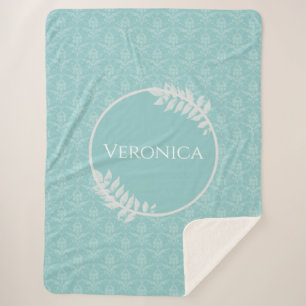 Blauwgroen Elegant Damask Persoonlijke Sherpa Blan Deken