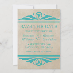 Blauwgroen Elegant Deco sparen de Datum uitnodigen Save The Date