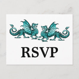 Blauwgroen Elegant Dragons Response Briefkaart