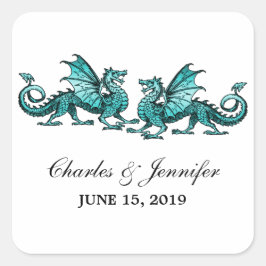 Blauwgroen Elegant Dragons Wedding Stickers