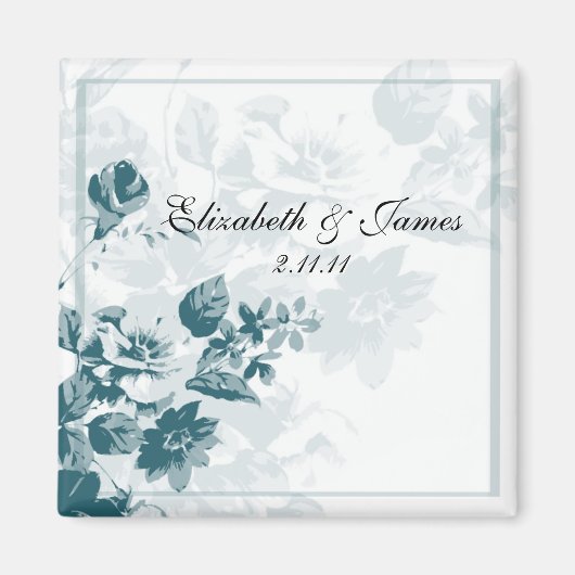 Blauwgroen Elegant Flower Wedding Favor Magnets Magneet (Voorkant)