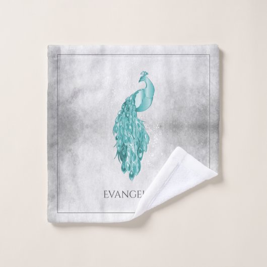 Blauwgroen Elegant Peacock Bath-handdoekset Bad Handdoek (Wasdoekje)