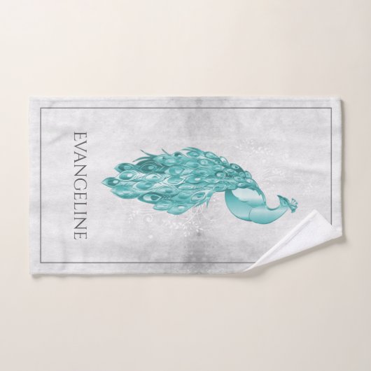 Blauwgroen Elegant Peacock Bath-handdoekset Bad Handdoek (Handdoek)