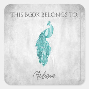 Blauwgroen Elegant Peacock Book Sticker