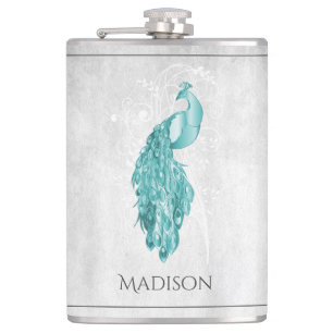 Blauwgroen Elegant Peacock Flask Heupfles