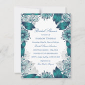 Blauwgroen Elegante Bloemen | Uitnodiging voor bru (Voorkant)