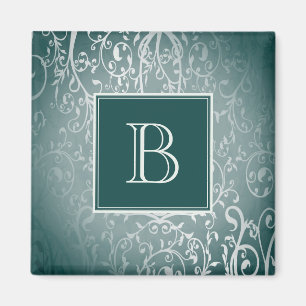 Blauwgroen Elegante Floury Monogram Magnet Magneet