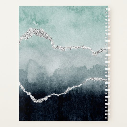 Blauwgroen, Emerald, Navy en Silver Geode Agate We Planner (Achterkant)