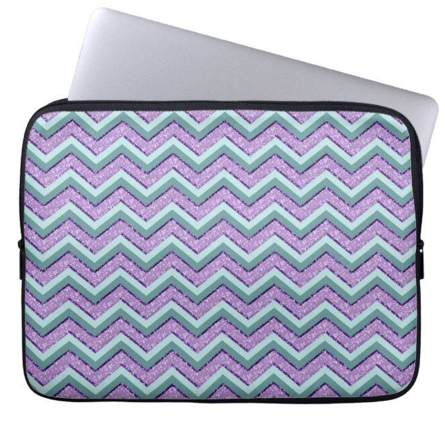 Blauwgroen en Amethist ZigZag Laptop Sleeve (Voorkant)