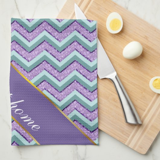 Blauwgroen en Amethist ZigZag Theedoek (Quarter Fold)