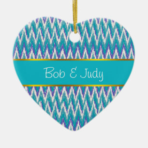 Blauwgroen en Amethyst iKat ZigZag patroon Keramisch Ornament