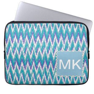 Blauwgroen en Amethyst iKat ZigZag patroon Laptop Sleeve