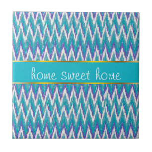 Blauwgroen en Amethyst iKat ZigZag patroon Tegeltje