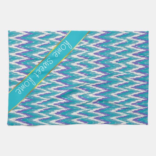 Blauwgroen en Amethyst iKat ZigZag patroon Theedoek (Horizontaal)