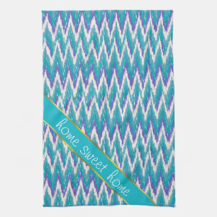 Blauwgroen en Amethyst iKat ZigZag patroon Theedoek