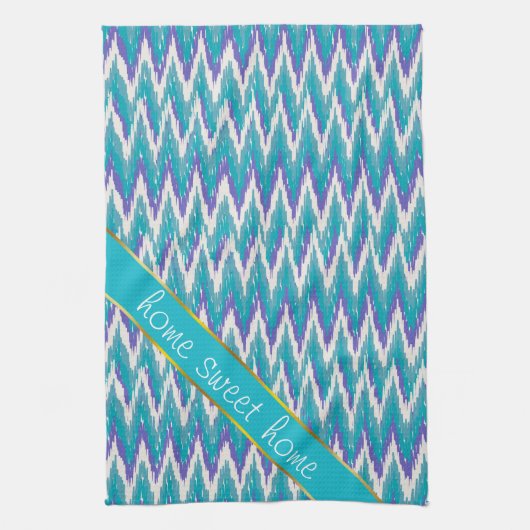 Blauwgroen en Amethyst iKat ZigZag patroon Theedoek (Verticaal)