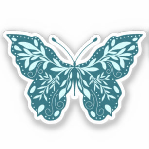 Blauwgroen en Aqua Botanische Vlinder Sticker