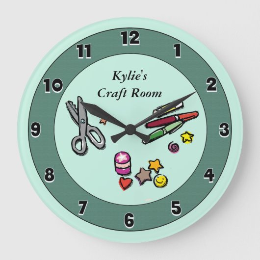 Blauwgroen en Aqua Custom Scraproom of Craft Room Grote Klok (Voorkant)