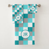 Blauwgroen en Aqua Gecontroleerd overeenkomend mon Bad Handdoek (Insitu)